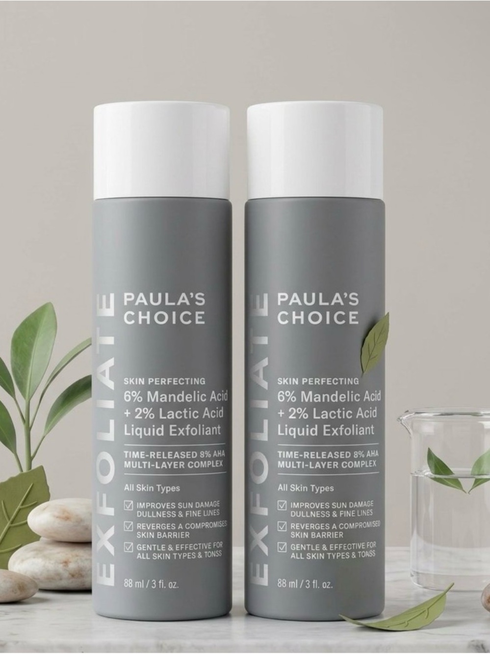 2 Paula's Choice Gray Exfoliant Duo - Mandelic + Lactic Acid 3 fl oz each Sealed